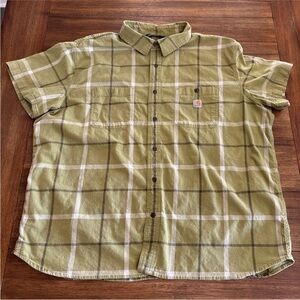 Men’s Carhartt Rugged Flex Relaxed Fit Short Sleeve Plaid Shirt 3XL Green Color